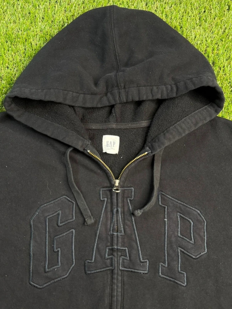 Gap Faded Black Full Zip Hoodie Mens Xl Spell Out Logo Y2k